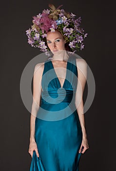 Beautiful Woman in Flower Headpiece