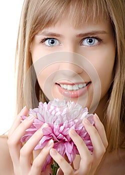 Beautiful woman flower on white background