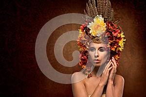 Beautiful woman in flowery headpiece photo