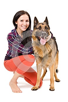 Beautiful woman and German Shepherd