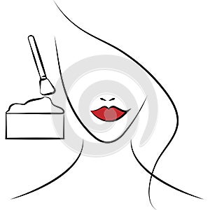 Beautiful woman girl smears face cream, puts on a cosmetic mask in a spa beauty salon isolated on a white background