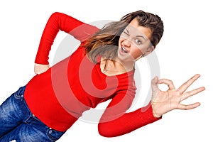 Beautiful woman giving okay sign