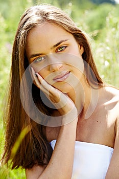 Beautiful woman in grass