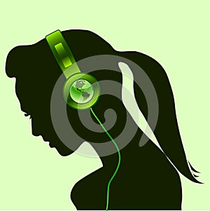 Beautiful woman with green earth globe headsets