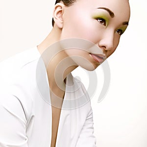 Beautiful Woman With Green Fashion Makeup.