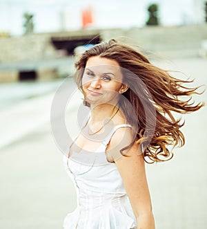 Beautiful woman with hair flying