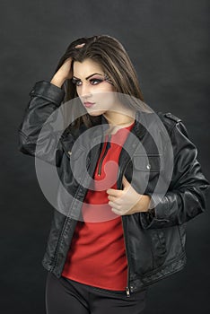 beautiful woman with halloween makeup isolated on black background