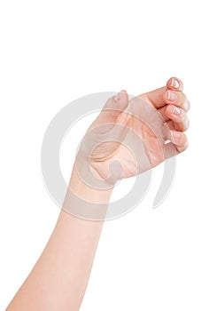 Beautiful woman hand holding invisible glass