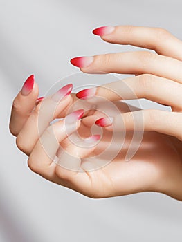 Beautiful Woman Hands. Female Hands Applying Cream, Lotion. Spa and Manicure concept. Female hands with french