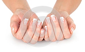 Beautiful woman hands with french manicure