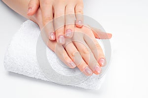 Beautiful woman hands. Spa and manicure. Soft skin, the concept of nail care.