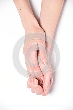 Beautiful woman hands on a white background