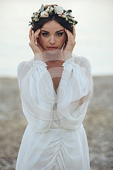 Beautiful woman. Happy bride on her wedding day.