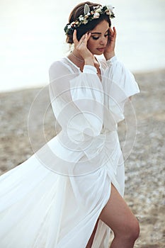 Beautiful woman. Happy bride on her wedding day.