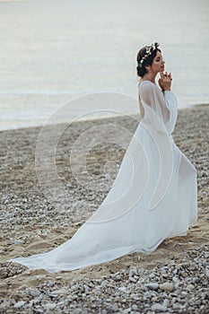 Beautiful woman. Happy bride on her wedding day.