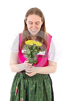 Beautiful woman happy about these roses