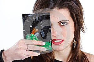 Beautiful woman with hard disc