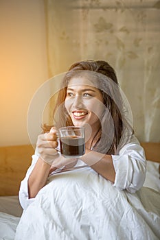 Beautiful woman have coffee