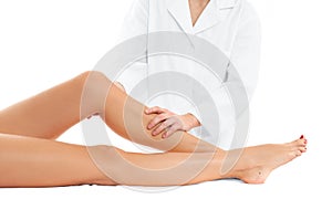 Beautiful woman having massage leg at spa salon