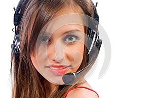 Beautiful woman with headset smiling