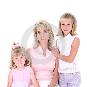 Beautiful Woman With Her Daughters Over White