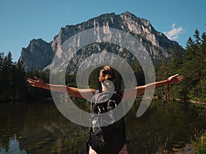 Beautiful woman hiker near Gruner See, Austria