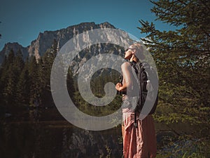 Beautiful woman hiker near Gruner See, Austria