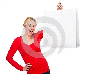 Beautiful Woman Holding Bag With Copy Space