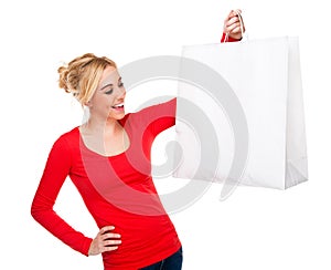 Beautiful Woman Holding Bag With Copy Space