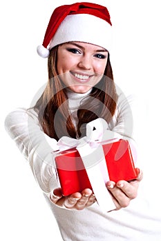 Beautiful woman with holiday gift