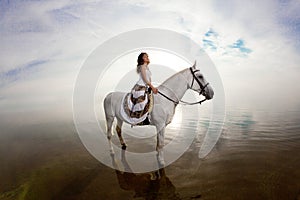 Beautiful woman on a horse. Horseback rider, woman riding horse