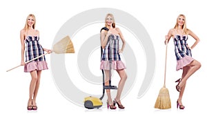 The beautiful woman in housecleaning concept