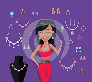Beautiful Woman with Jewelry Collection