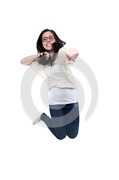 Beautiful Woman Jumping In Joy