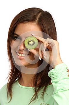 Beautiful woman with kiwi