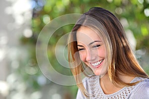 Beautiful woman laughing happy outdoor