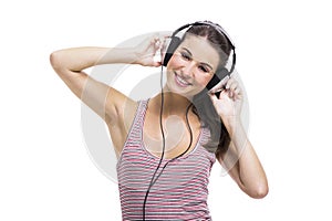 Beautiful woman listen music