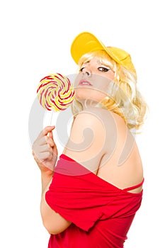 Beautiful woman with lollipop