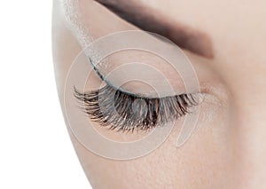 Beautiful Woman with long eyelashes in a beauty salon.