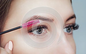 Beautiful Woman with long eyelashes in a beauty salon.