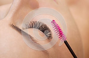 Beautiful Woman with long eyelashes in a beauty salon.