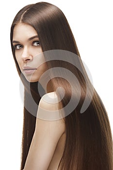 Beautiful woman with long straight hair