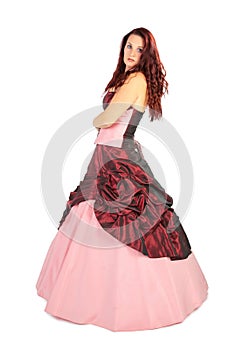 Beautiful woman in luxurious dress with crinoline