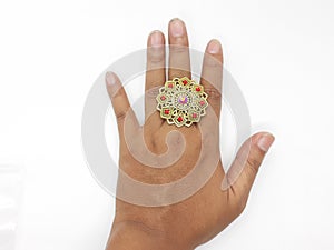 Beautiful Woman Luxury Ring Jewelry in White Isolated Background 01
