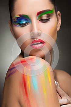 Beautiful woman. make-up colour paint painting,