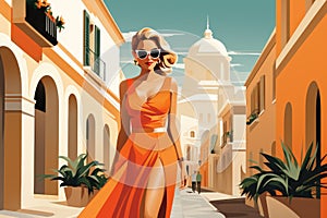 beautiful woman in mediteran city in summer AI generated photo