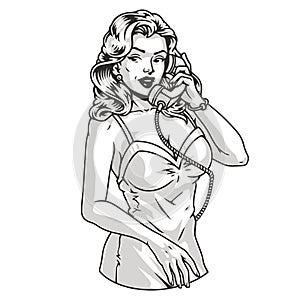 Beautiful woman monochrome pin-up sticker