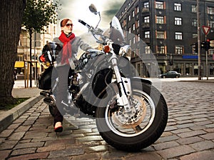 Beautiful woman on the motorcycle