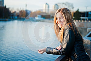 Beautiful woman near fence