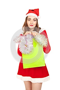 Beautiful woman in new year costume with spangle isolated on wh